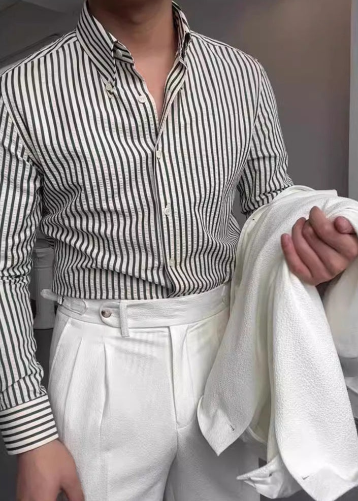 Camicia da uomo a righe a maniche lunghe con allacciatura a bottoni