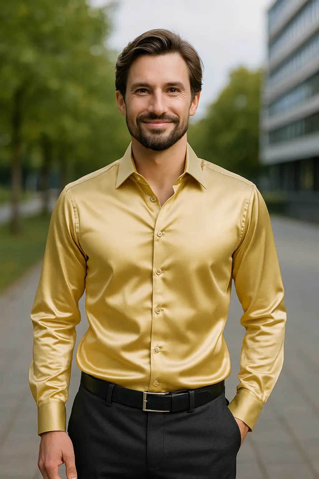 Camicia da uomo slim fit a maniche lunghe da festa