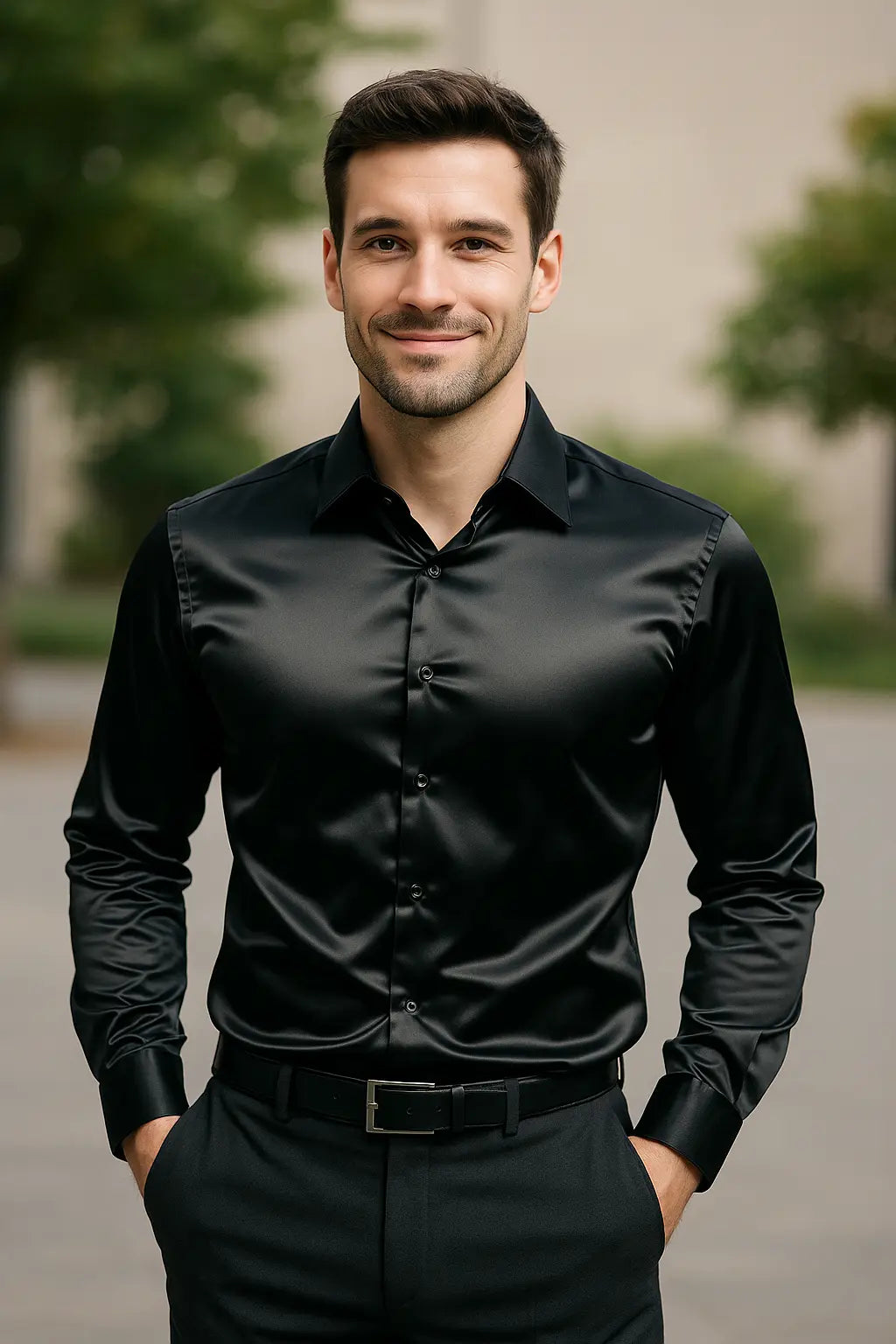 Camicia da uomo slim fit a maniche lunghe da festa