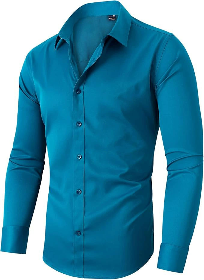 Camicia elegante da uomo in tessuto elasticizzato e no-stiro