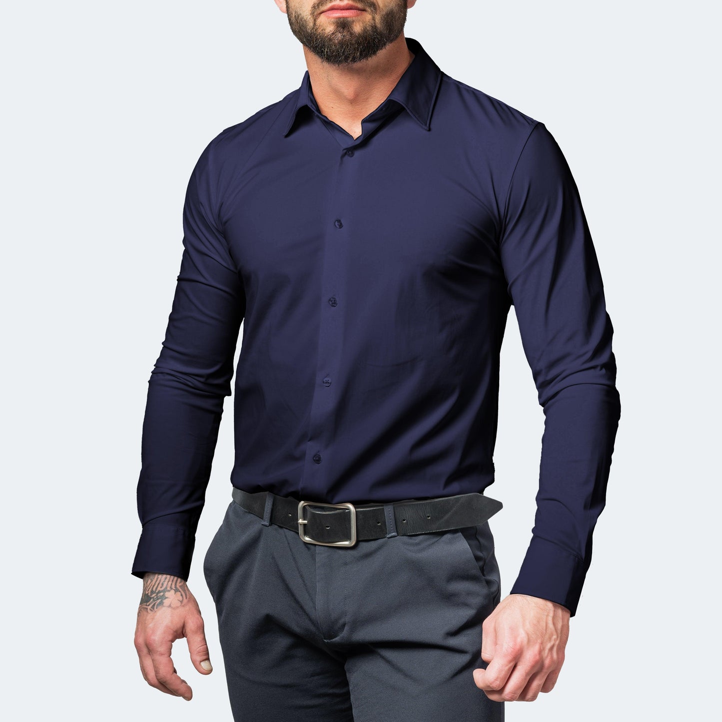 Camicia elegante da uomo in tessuto elasticizzato e no-stiro