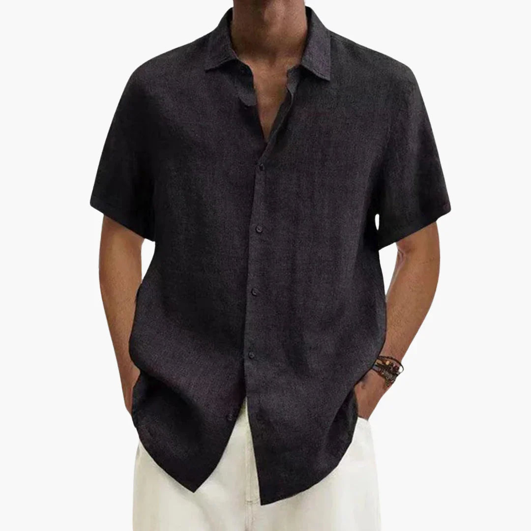 Camicia estiva da uomo in lino a maniche corte con bottoni