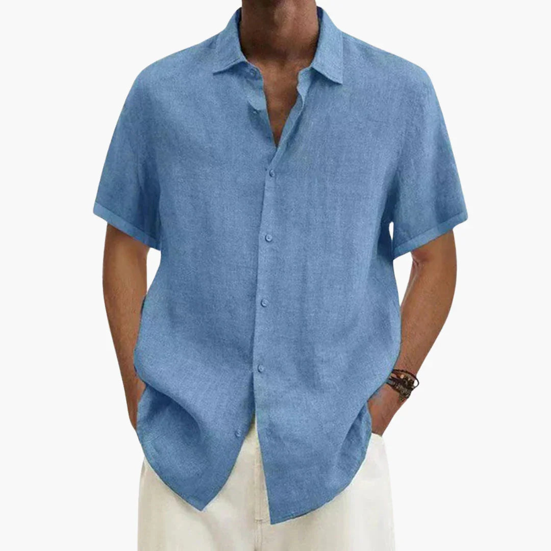 Camicia estiva da uomo in lino a maniche corte con bottoni