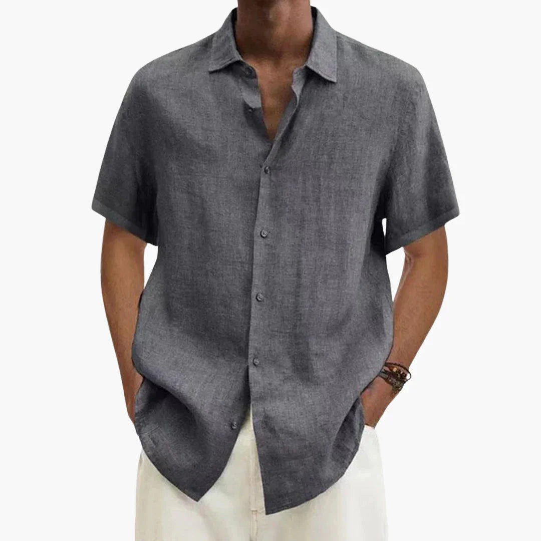 Camicia estiva da uomo in lino a maniche corte con bottoni