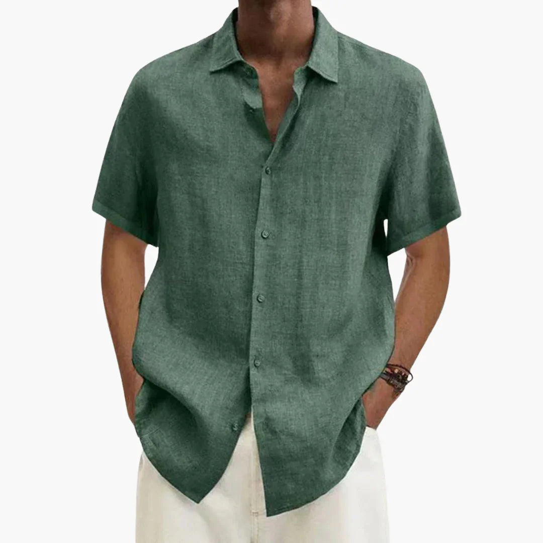 Camicia estiva da uomo in lino a maniche corte con bottoni