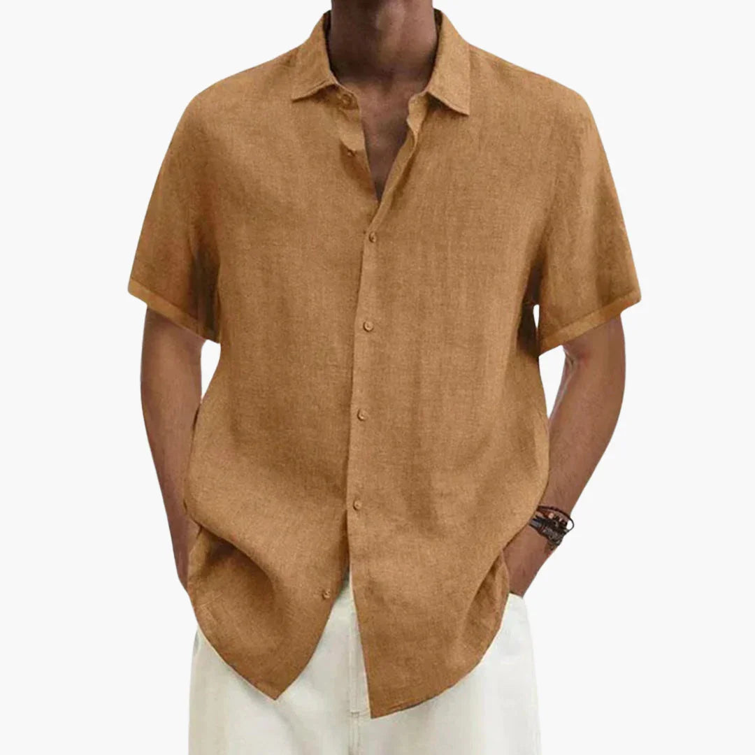 Camicia estiva da uomo in lino a maniche corte con bottoni