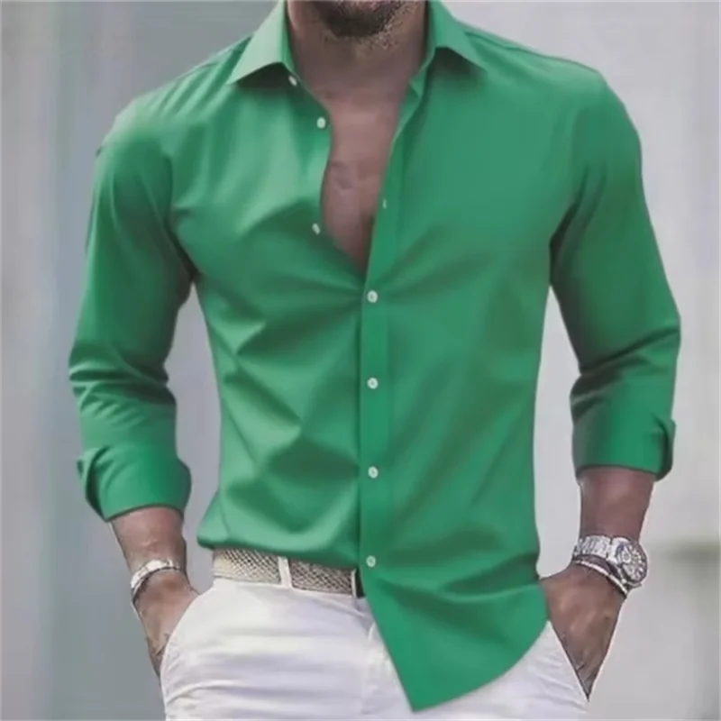 Camicia Formale da Uomo a Maniche Lunghe Tinta Unita Slim Fit con Bottoni