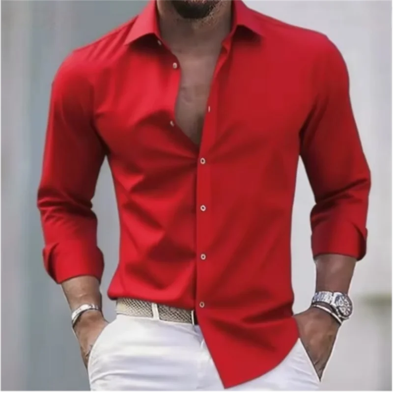 Camicia Formale da Uomo a Maniche Lunghe Tinta Unita Slim Fit con Bottoni