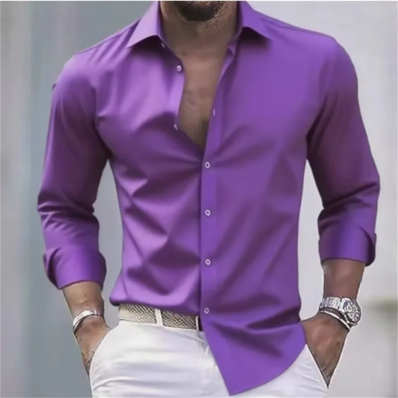 Camicia Formale da Uomo a Maniche Lunghe Tinta Unita Slim Fit con Bottoni
