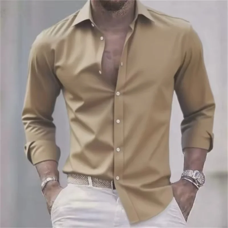 Camicia Formale da Uomo a Maniche Lunghe Tinta Unita Slim Fit con Bottoni