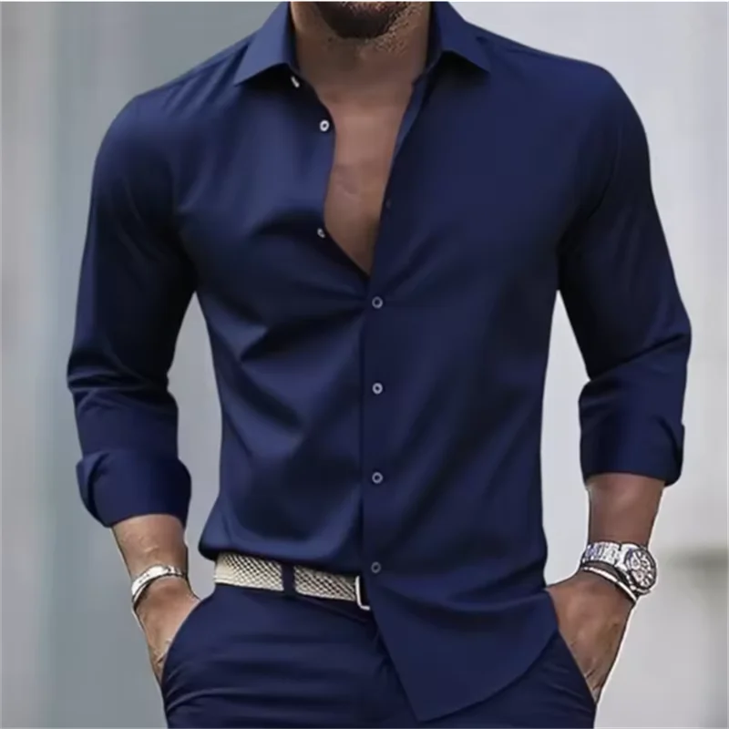 Camicia Formale da Uomo a Maniche Lunghe Tinta Unita Slim Fit con Bottoni