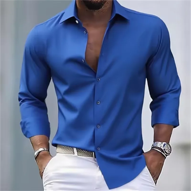 Camicia Formale da Uomo a Maniche Lunghe Tinta Unita Slim Fit con Bottoni