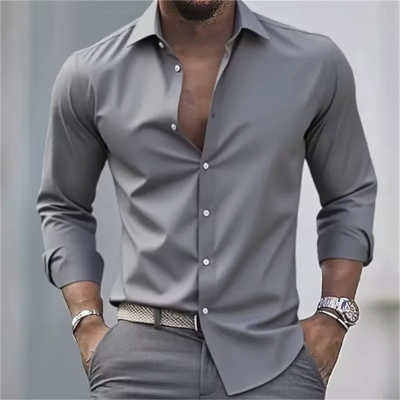 Camicia Formale da Uomo a Maniche Lunghe Tinta Unita Slim Fit con Bottoni
