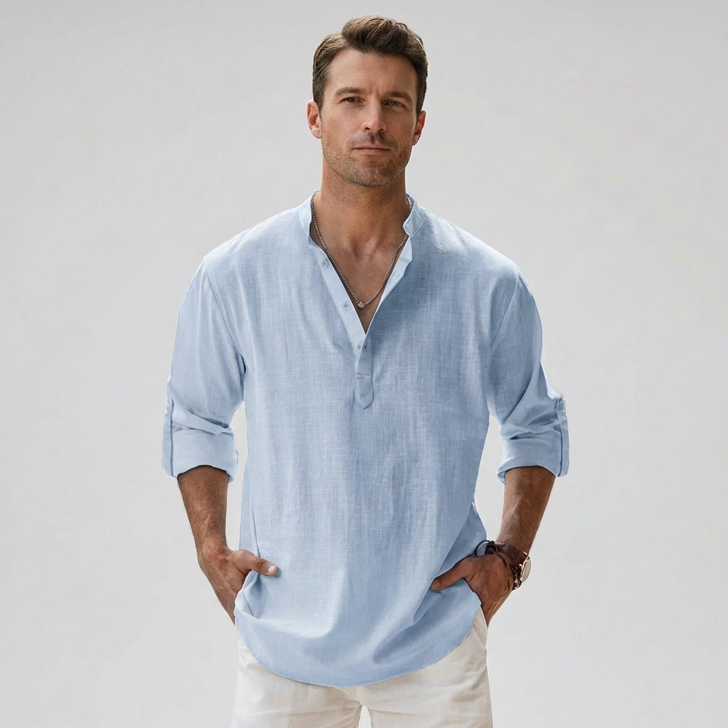 Camicia Henley da uomo con patta con bottoni sul colletto