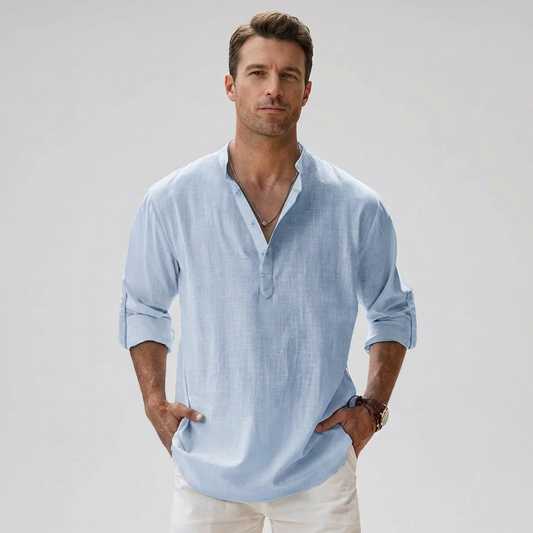 Camicia Henley da uomo con patta con bottoni sul colletto