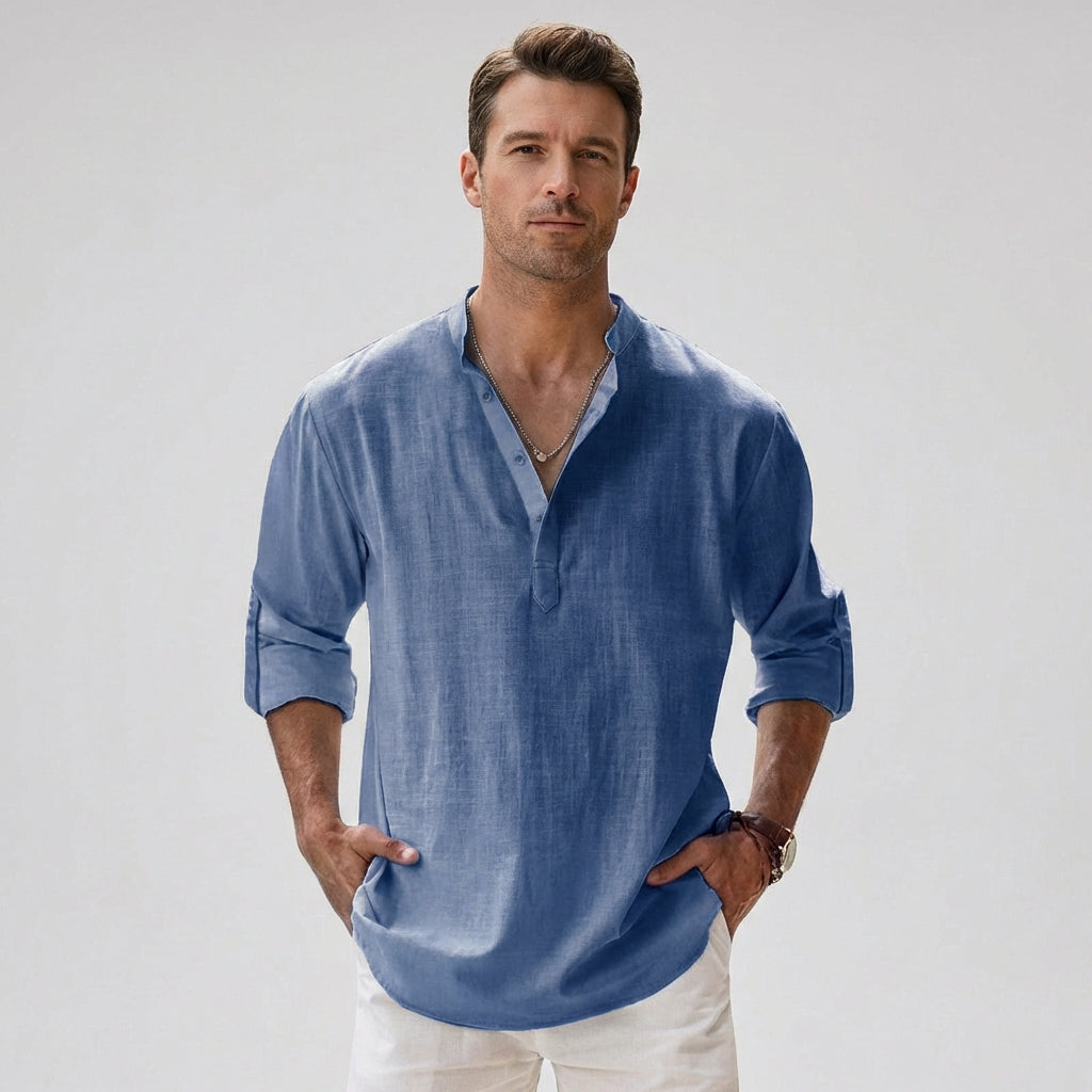 Camicia Henley da uomo con patta con bottoni sul colletto