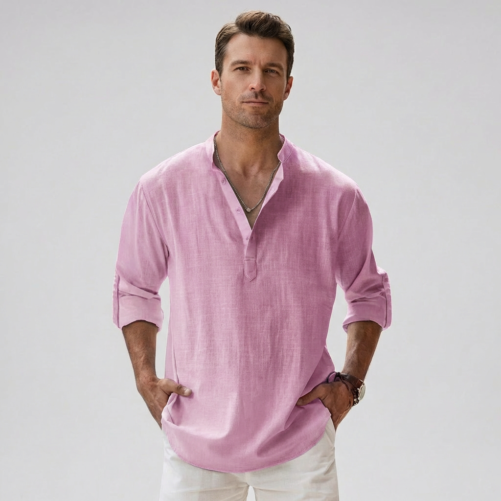 Camicia Henley da uomo con patta con bottoni sul colletto