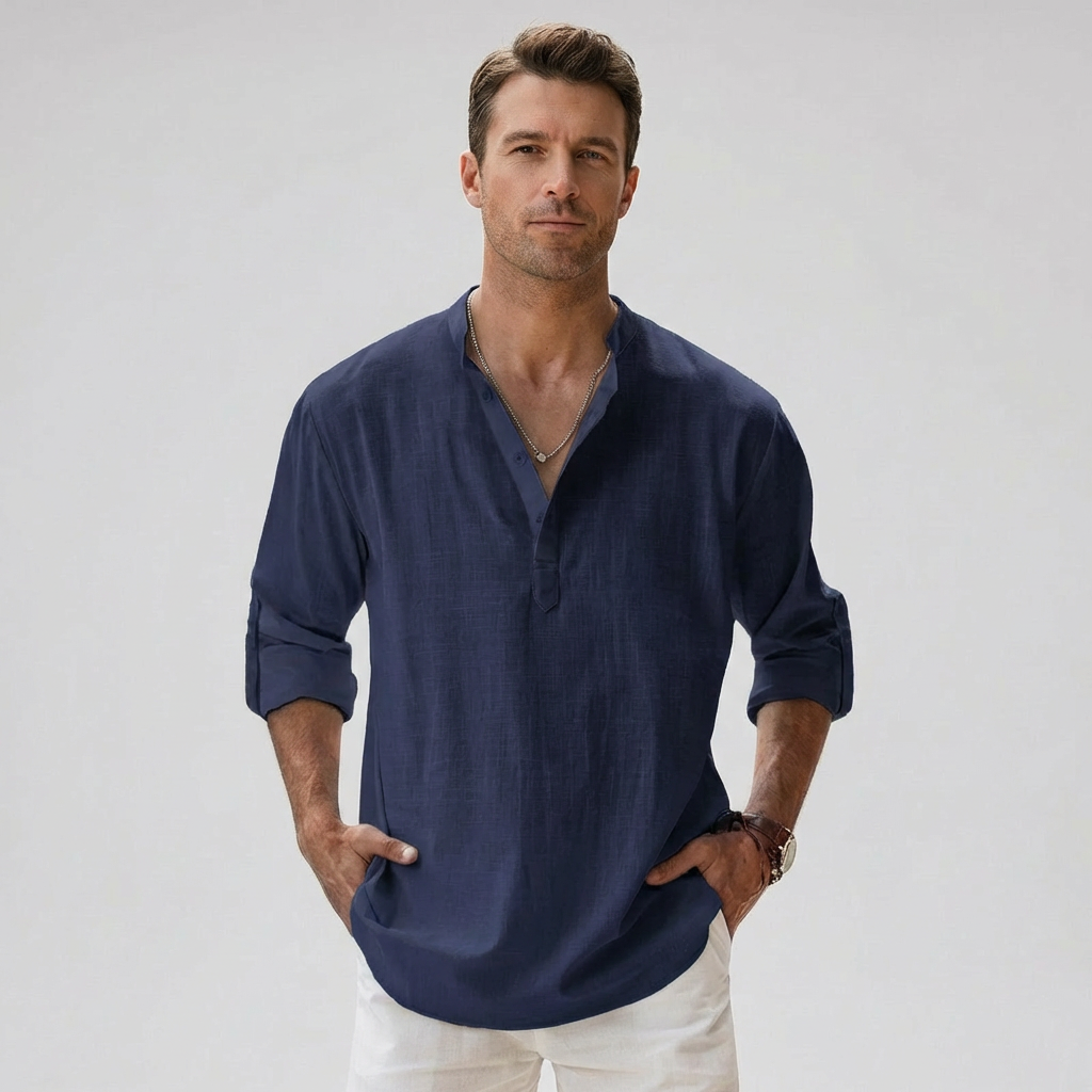 Camicia Henley da uomo con patta con bottoni sul colletto