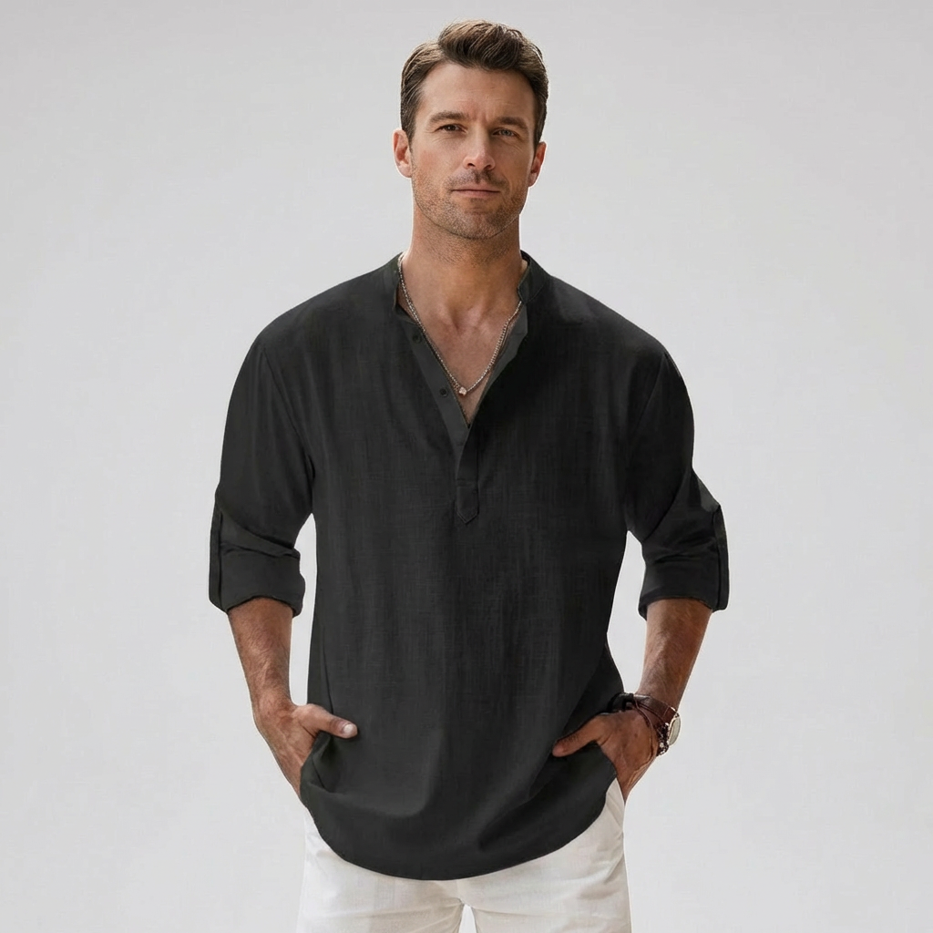 Camicia Henley da uomo con patta con bottoni sul colletto