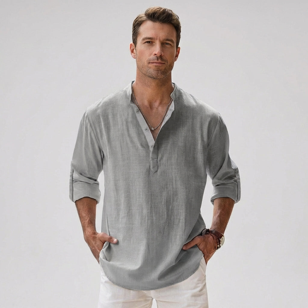 Camicia Henley da uomo con patta con bottoni sul colletto