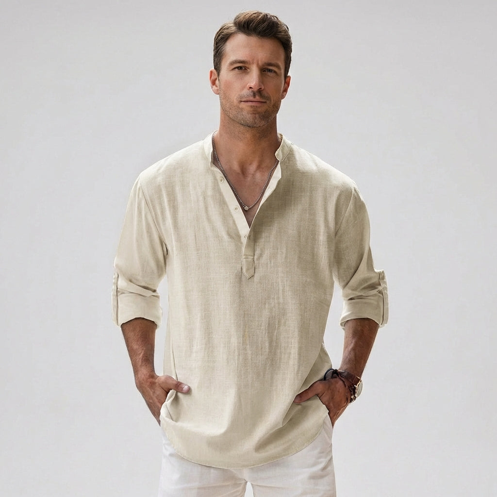 Camicia Henley da uomo con patta con bottoni sul colletto