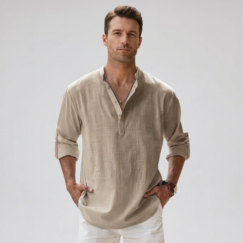 Camicia Henley da uomo con patta con bottoni sul colletto