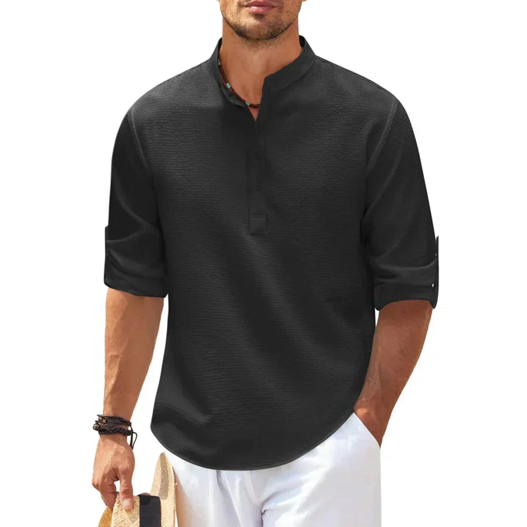 Camicia Henley Strutturata con Colletto alla Coreana