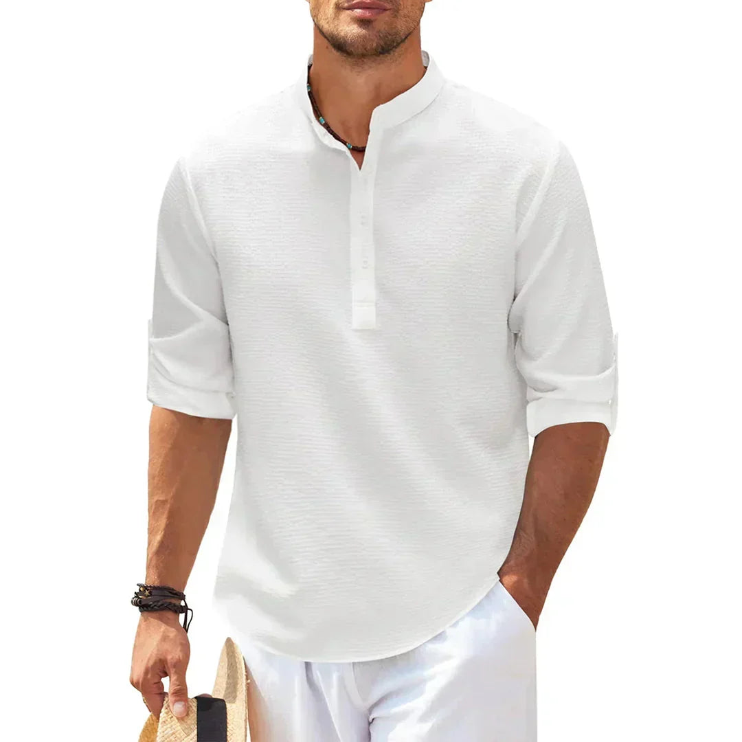Camicia Henley Strutturata con Colletto alla Coreana