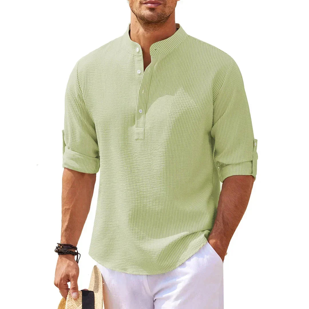 Camicia Henley Strutturata con Colletto alla Coreana