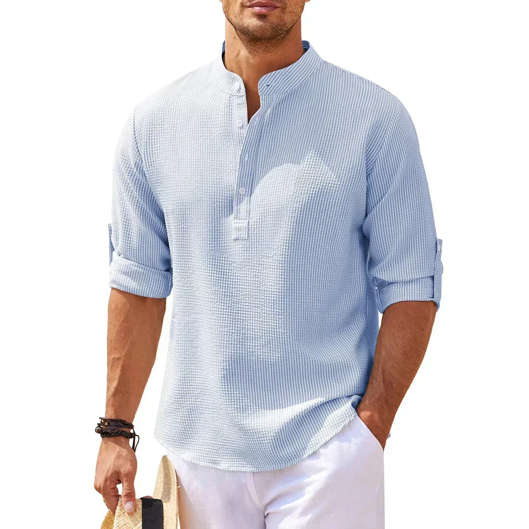 Camicia Henley Strutturata con Colletto alla Coreana
