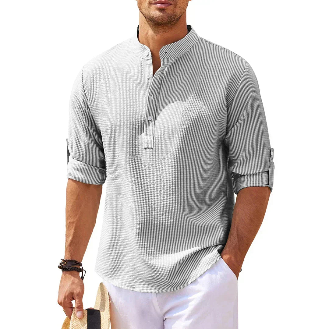 Camicia Henley Strutturata con Colletto alla Coreana