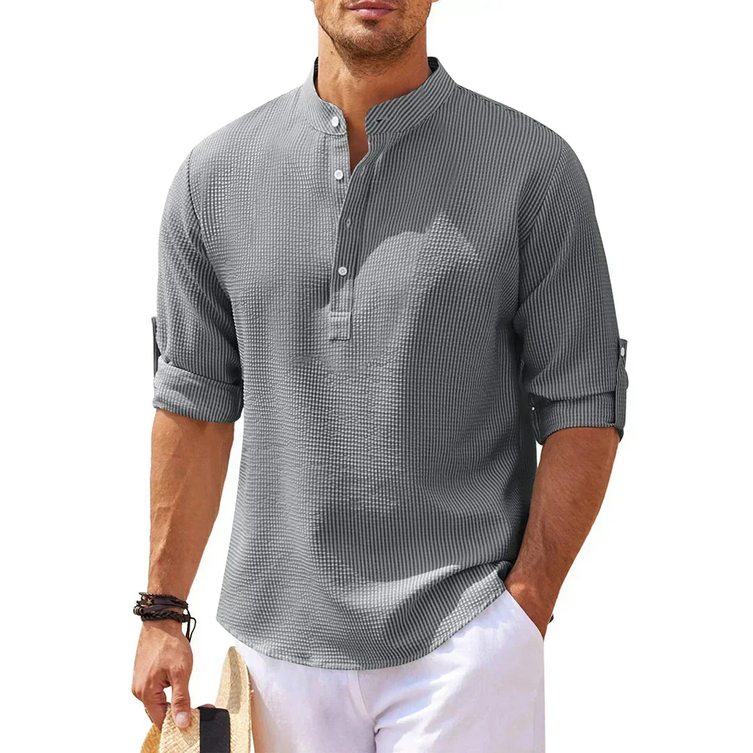 Camicia Henley Strutturata con Colletto alla Coreana