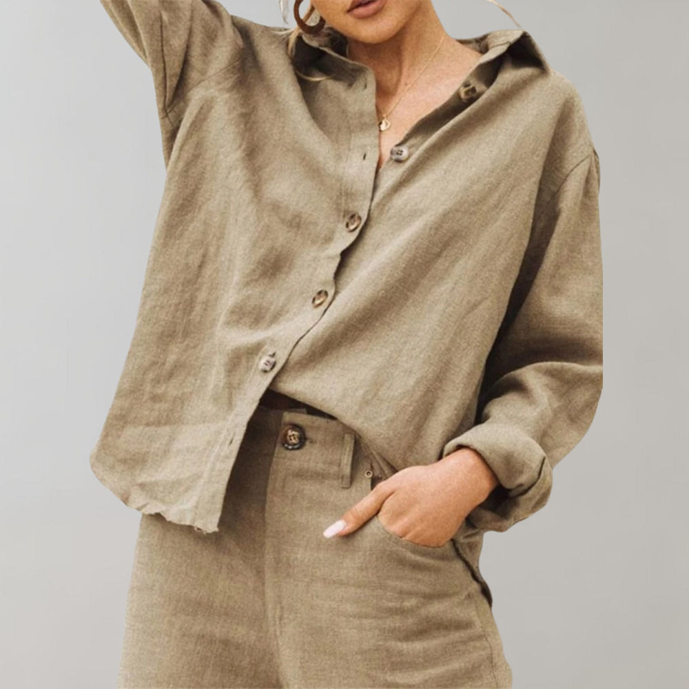 Camicia leggera vestibilità morbida in misto lino e cotone