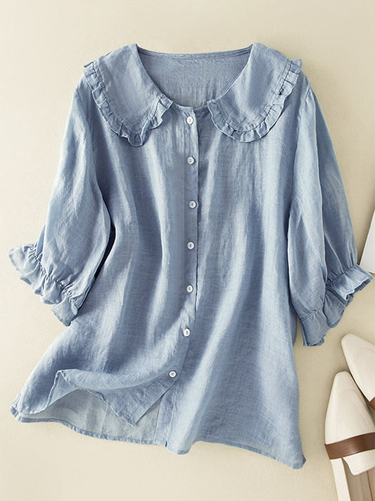 Camicia morbida da donna in cotone elegante con scollo a volant