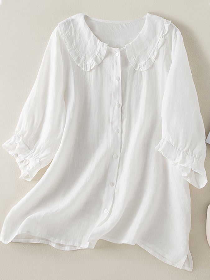 Camicia morbida da donna in cotone elegante con scollo a volant