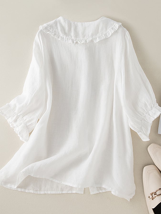Camicia morbida da donna in cotone elegante con scollo a volant