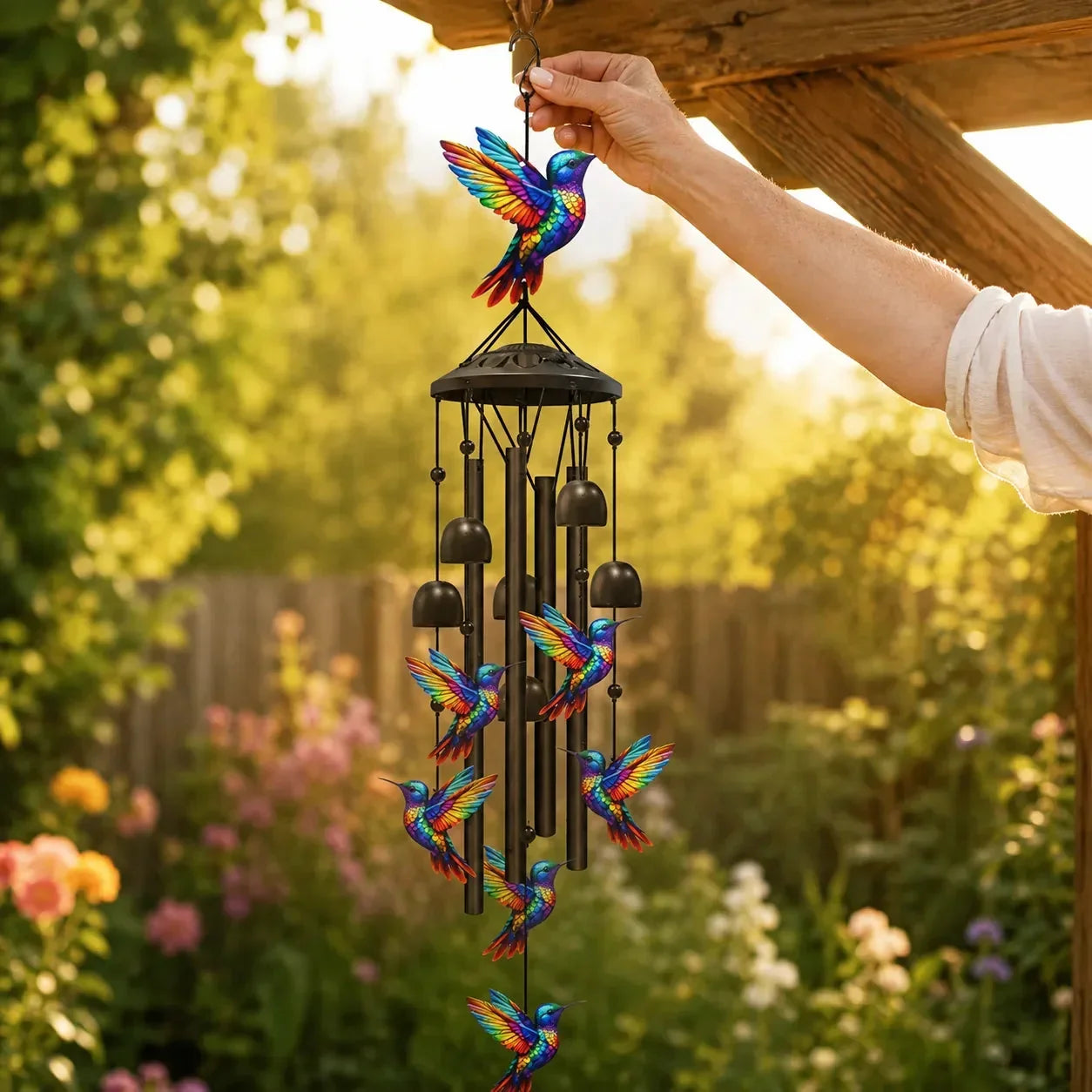 Campanello eolico con colibrì arcobaleno per giardino, patio e portico