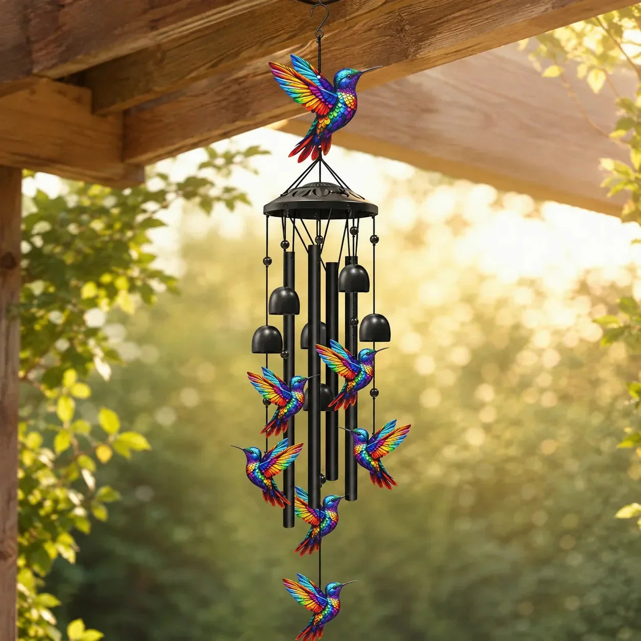 Campanello eolico con colibrì arcobaleno per giardino, patio e portico