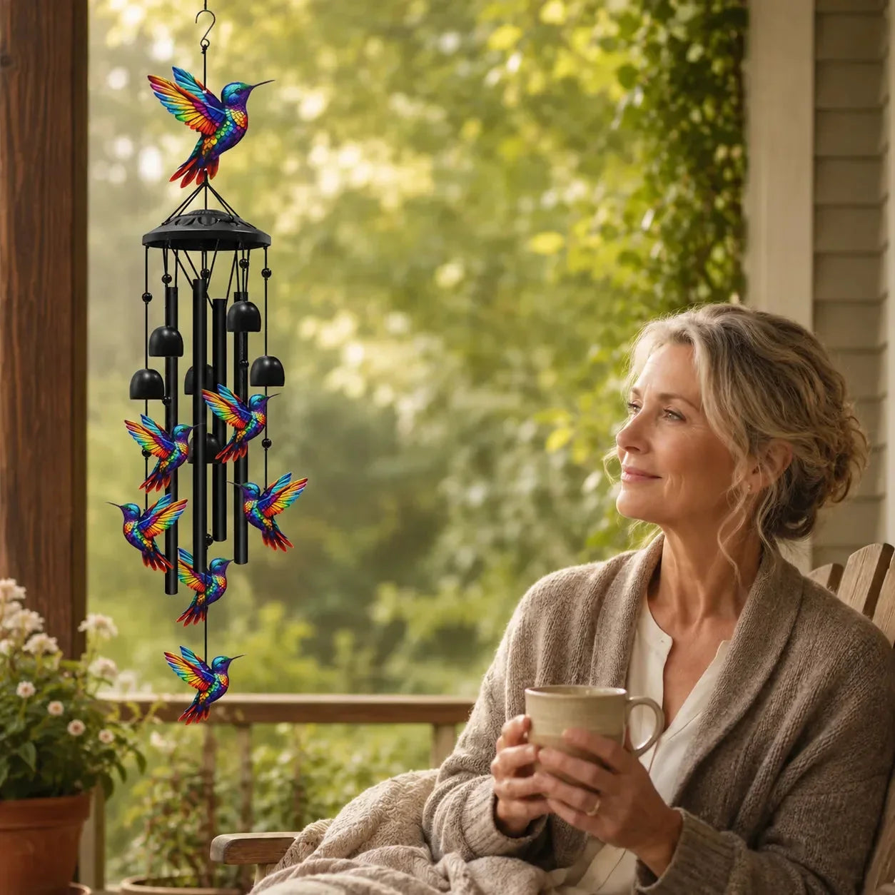 Campanello eolico con colibrì arcobaleno per giardino, patio e portico