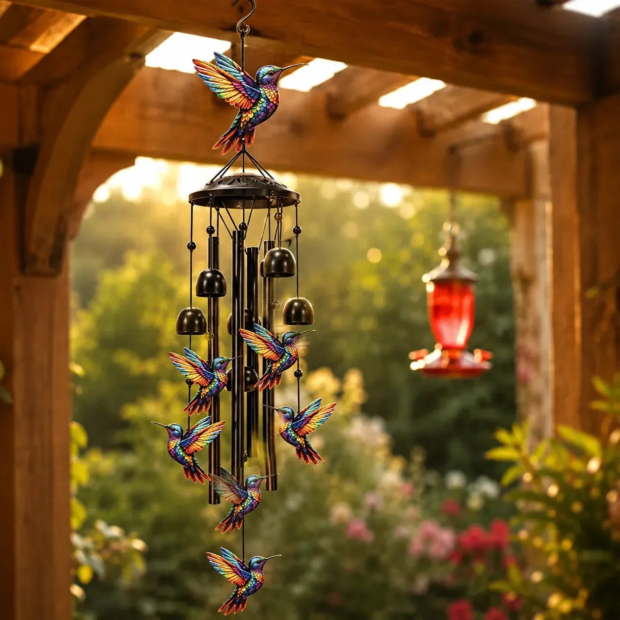 Campanello eolico con colibrì arcobaleno per giardino, patio e portico