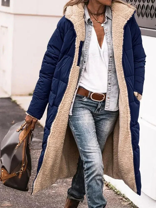 Cappa Lunga in Pile Reversibile con Cappuccio – Calda ed Elegante per l'Inverno