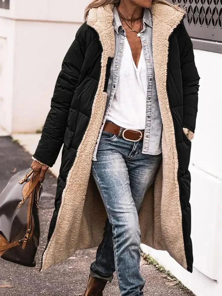 Cappa Lunga in Pile Reversibile con Cappuccio – Calda ed Elegante per l'Inverno
