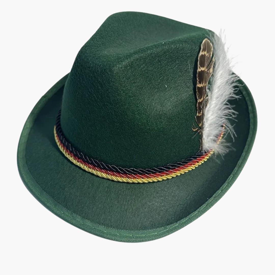 Cappello Bavarese Unisex con Piuma e Cordoncino Intrecciato