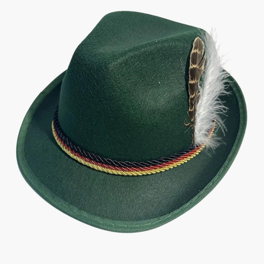 Cappello Bavarese Unisex con Piuma e Cordoncino Intrecciato