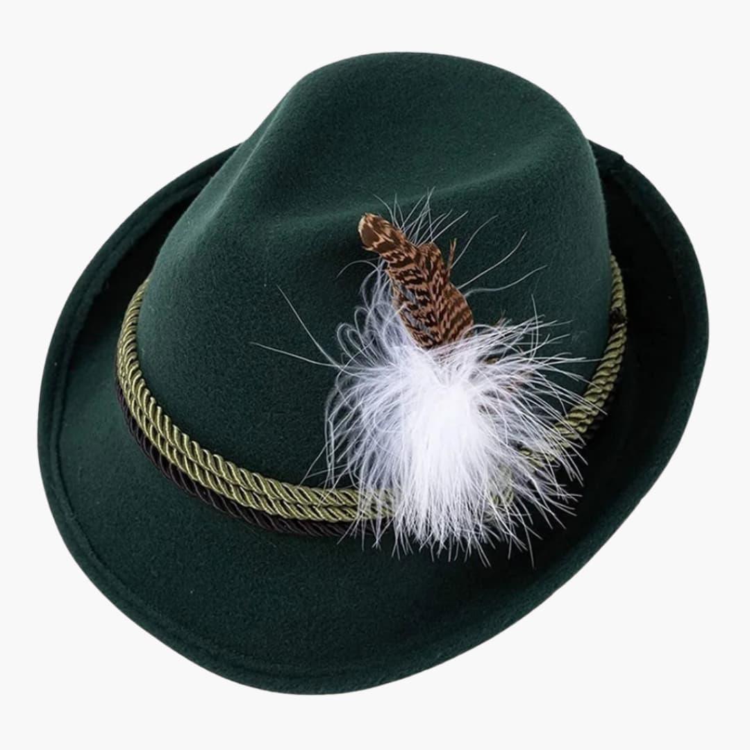 Cappello Bavarese Unisex con Piuma e Cordoncino Intrecciato