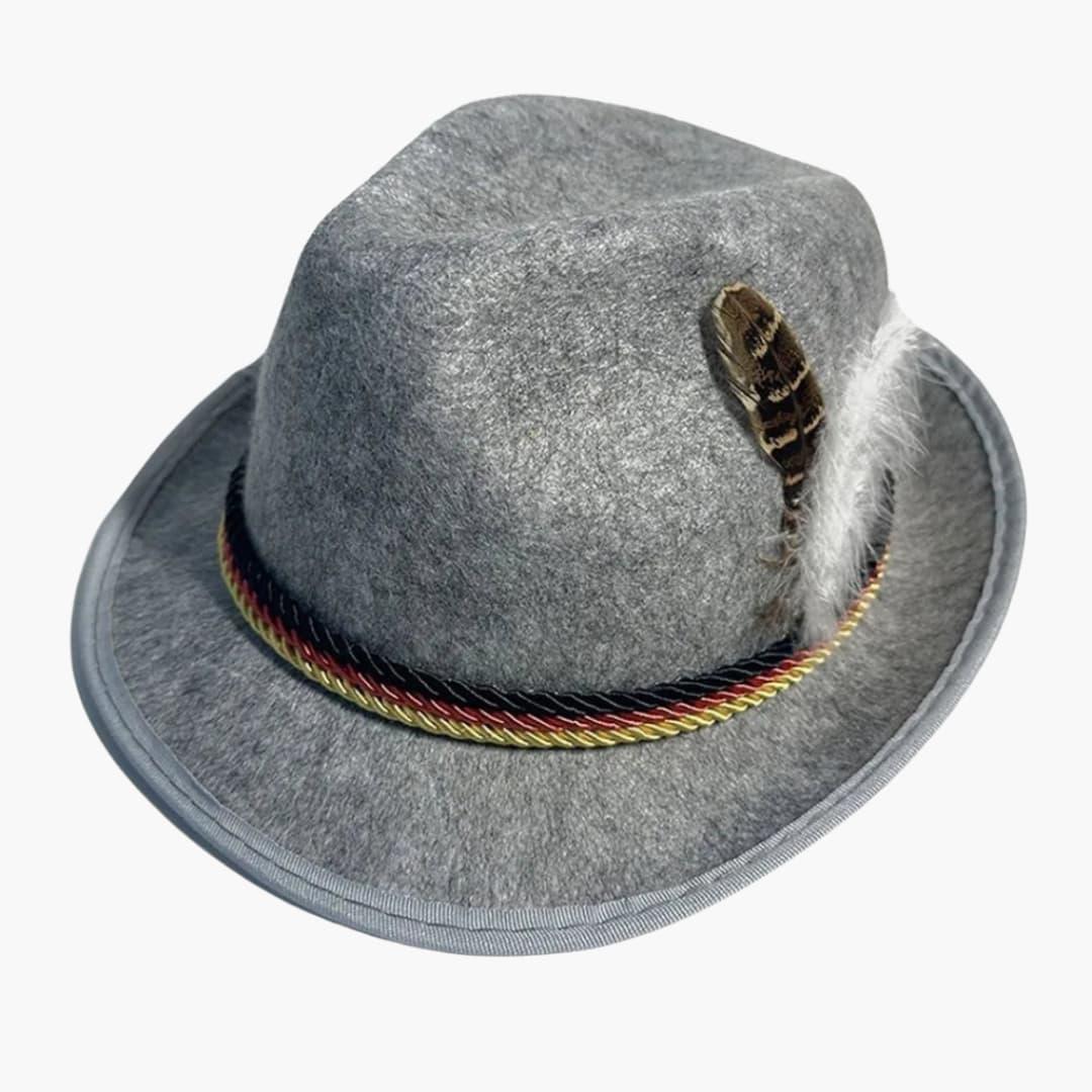 Cappello Bavarese Unisex con Piuma e Cordoncino Intrecciato