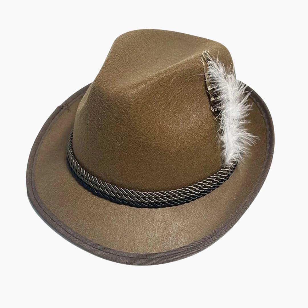 Cappello Bavarese Unisex con Piuma e Cordoncino Intrecciato