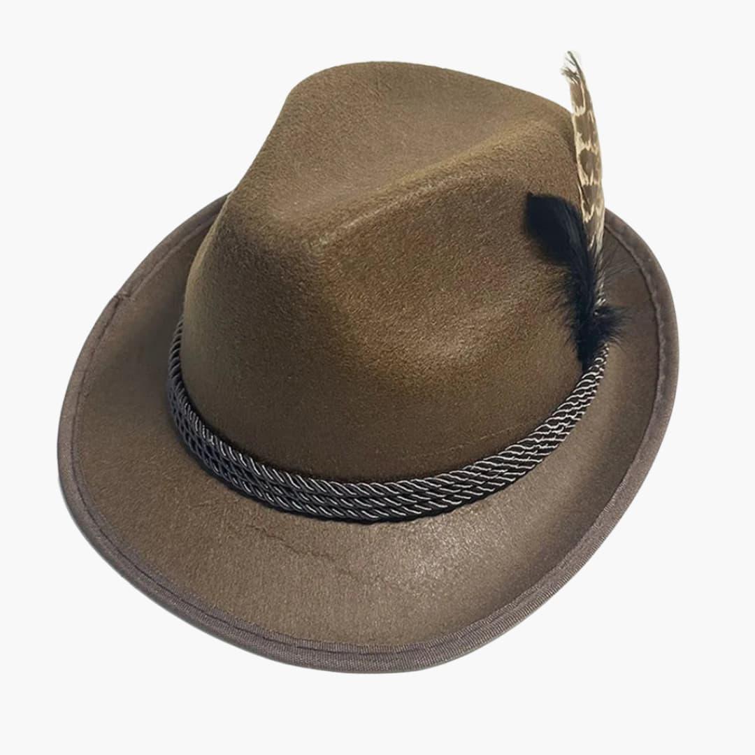 Cappello Bavarese Unisex con Piuma e Cordoncino Intrecciato