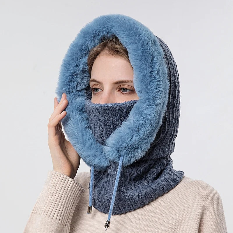 Cappello da donna in maglia con pelliccia e copriviso