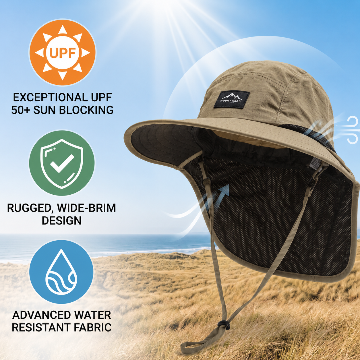 Cappello da sole a tesa larga con protezione per il collo